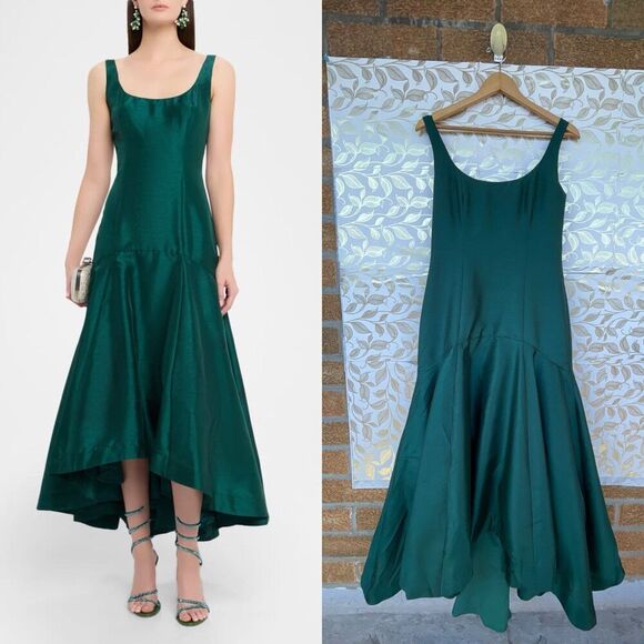 Hutch Dresses & Skirts - Hutch Emerald Green Taffeta Midi Dress Mermaid Hem Gala Wedding Guest Size 6